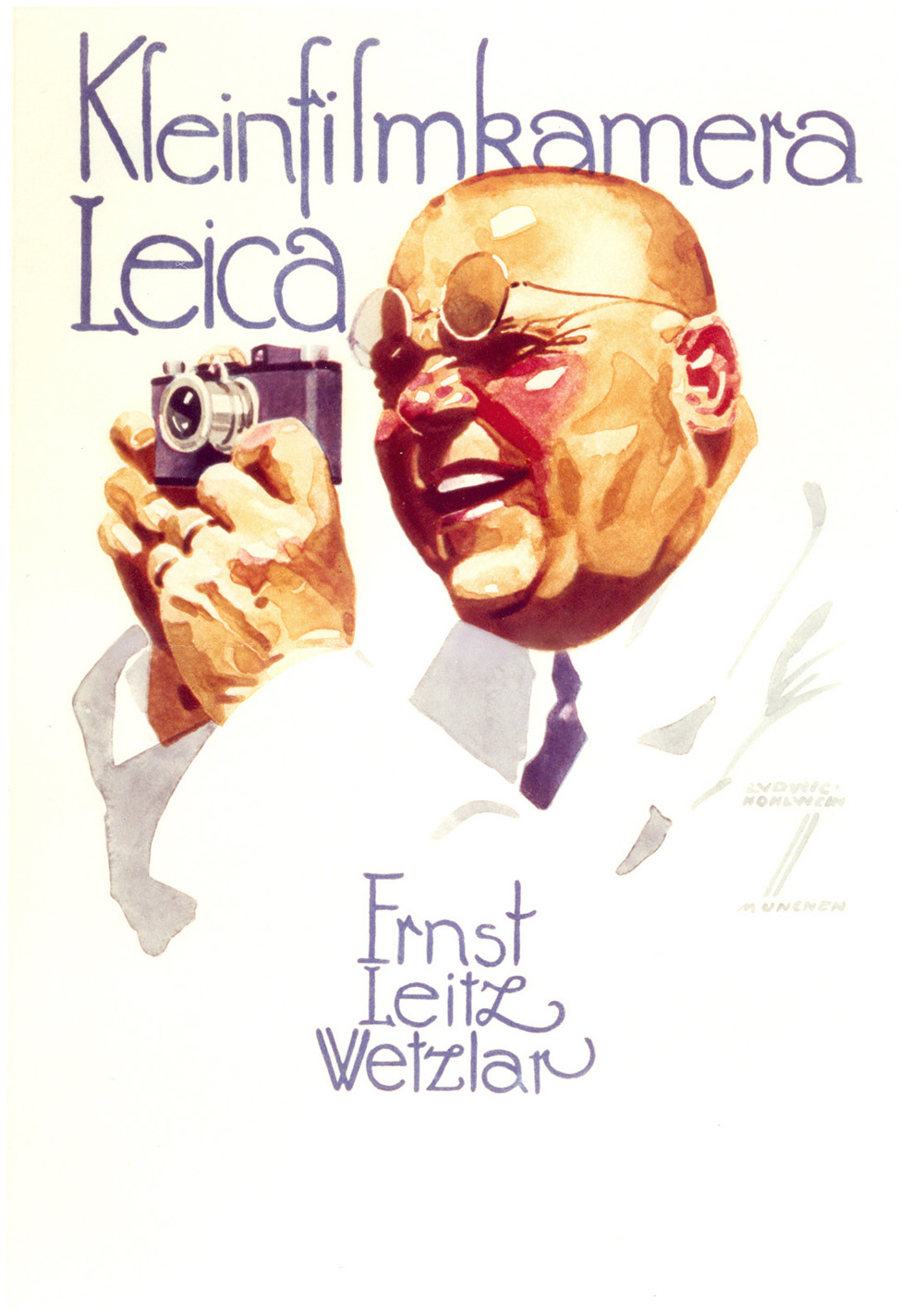 Leica Anzeigenmotiv von Ludwig Hohlwein, 1926 (erschienen in »Die Reklame«, Berlin 1926). © Leica Camera AG 