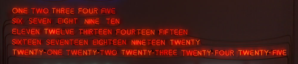 Joseph Kosuth 'Five Fives (to Donald Judd)' [orange], 1965 Orange neon 93 x 550 cm 36 5/8 x 216 1/2 inches © Joseph Kosuth / VG Bild-Kunst, Bonn, 2016 Courtesy Sprüth Magers